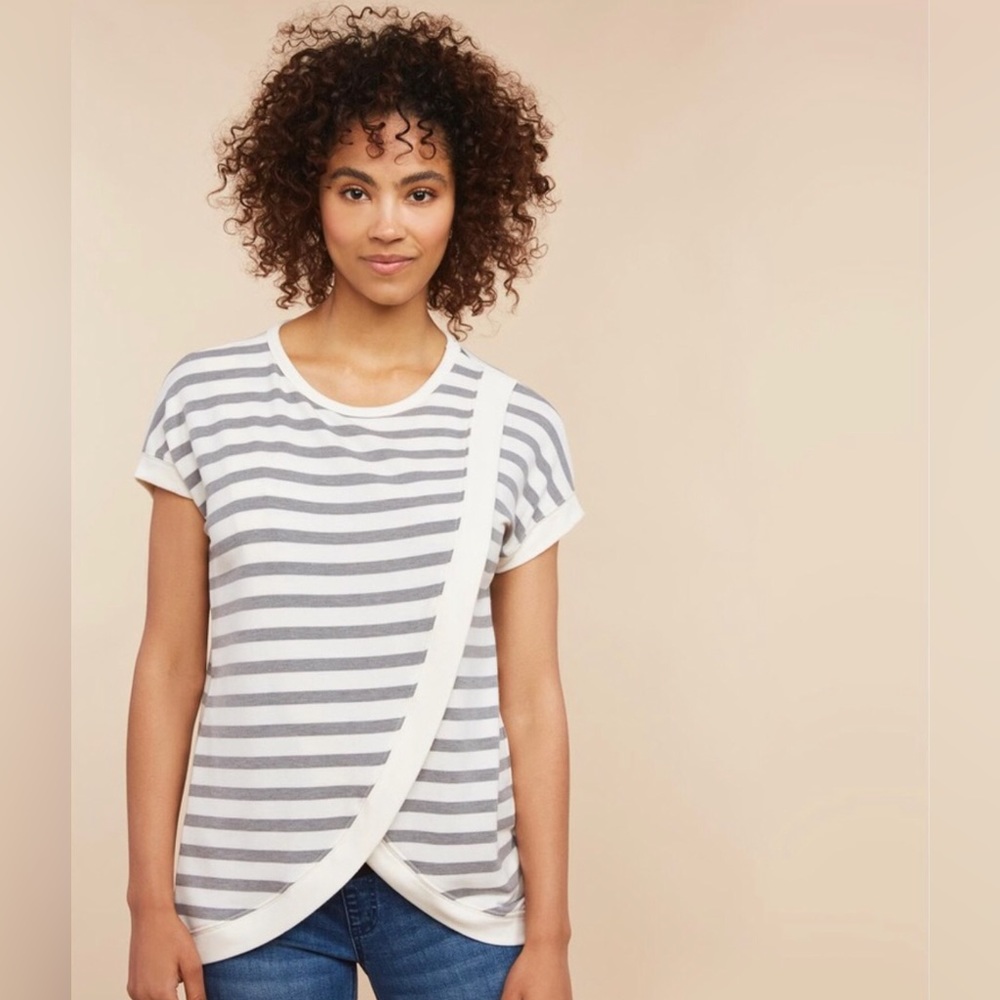 Motherhood Maternity Striped Top - Gray and White